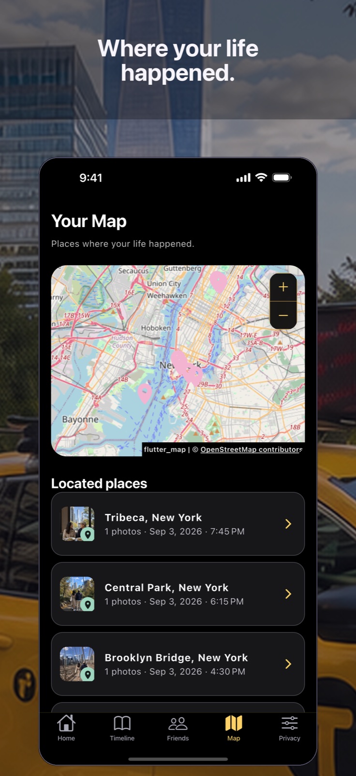 Vignetra memory map showing where moments happened